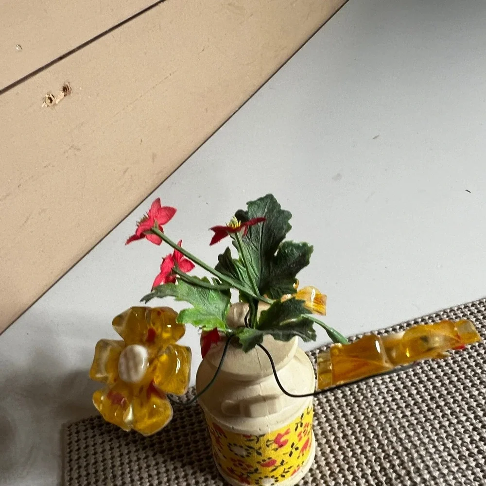 Vintage 1969 Elbee Designs Miniature Milk Can Vase Lucite Flower Arrangement MCM